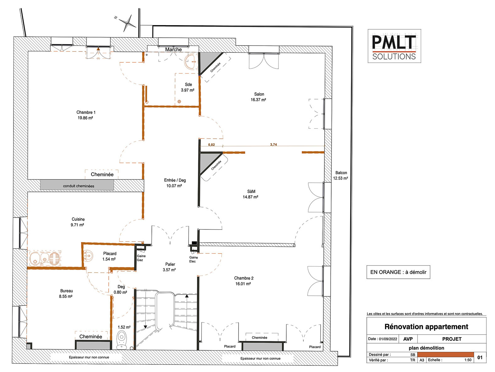 Plan de démolition d'un appartement